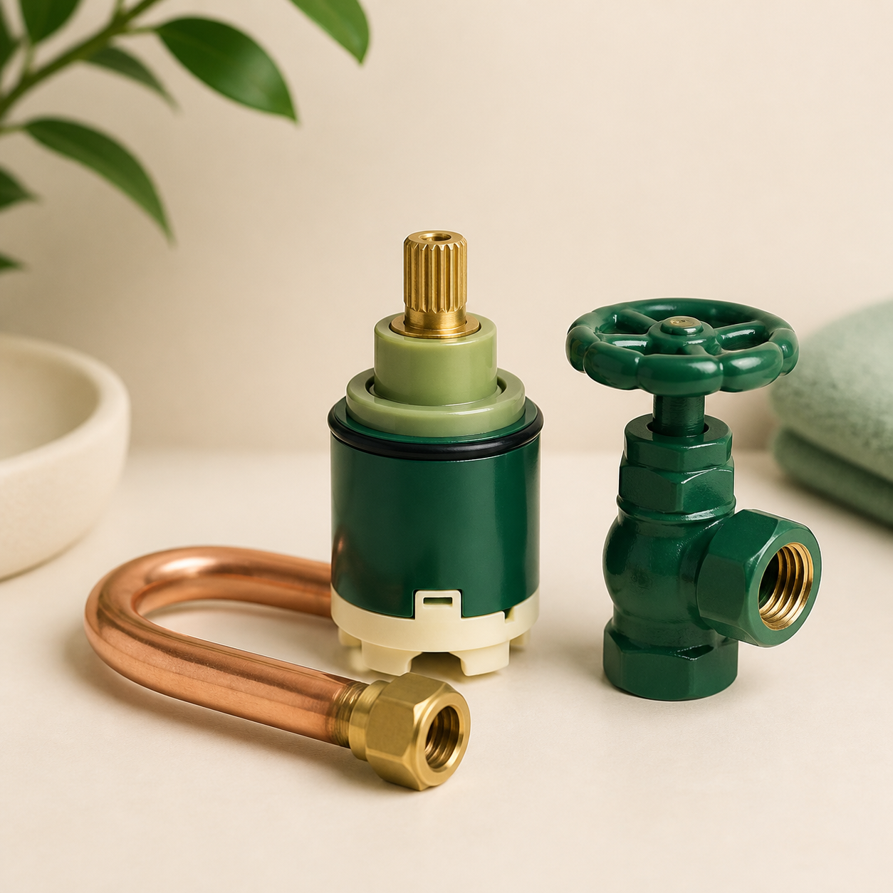 Faucet cartridge, shutoff valve, and copper supply detail